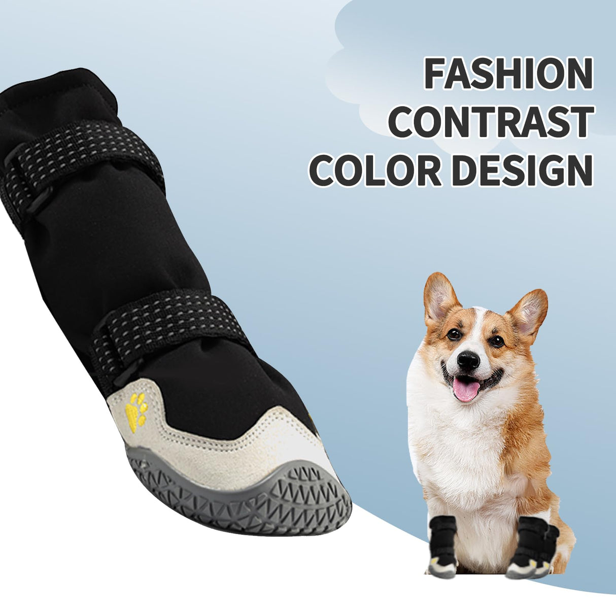 MOOB Dog Shoes for Large Dogs, Dog Boots & Paw Protectors, Dog Shoes for Large Dogs, 4Pcs Medium Dog Booties with Rugged Anti-Slip Sole and Outdoor Reflective for Snowy Day,(Size 3)