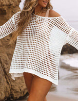 Bsubseach Crochet Cover Ups for Women Sexy Hollow Out Swim Cover Up Knit Summer Outfits White