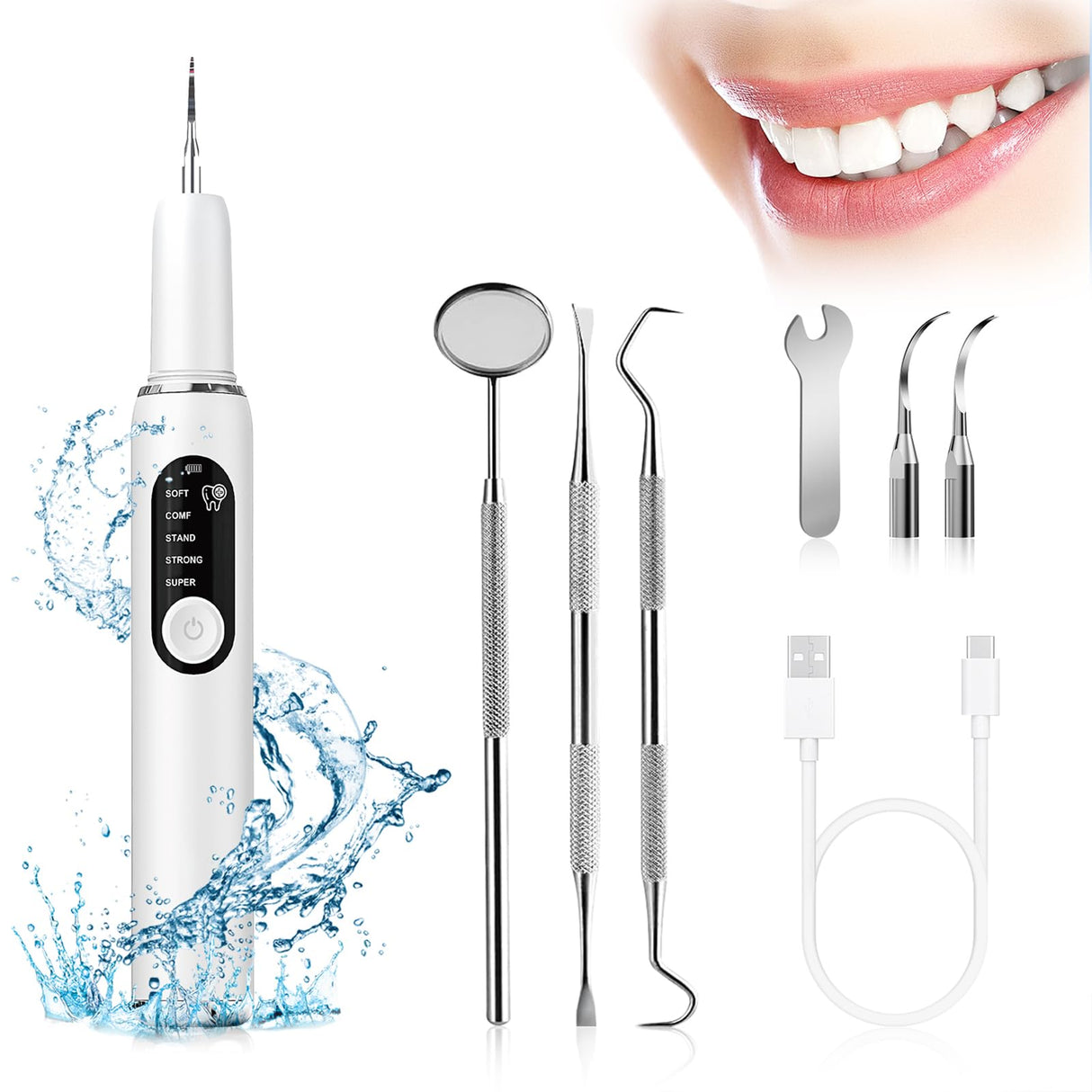 SylvanSparkKitchen Dog Plaque and Tartar Remover Plaque Remover for Teeth with Led Light 5 Adjustable Modes Electric Toothbrush Teeth Cleaning Kit for Dog and Cat Pet Ultrasonic Tooth Cleaner