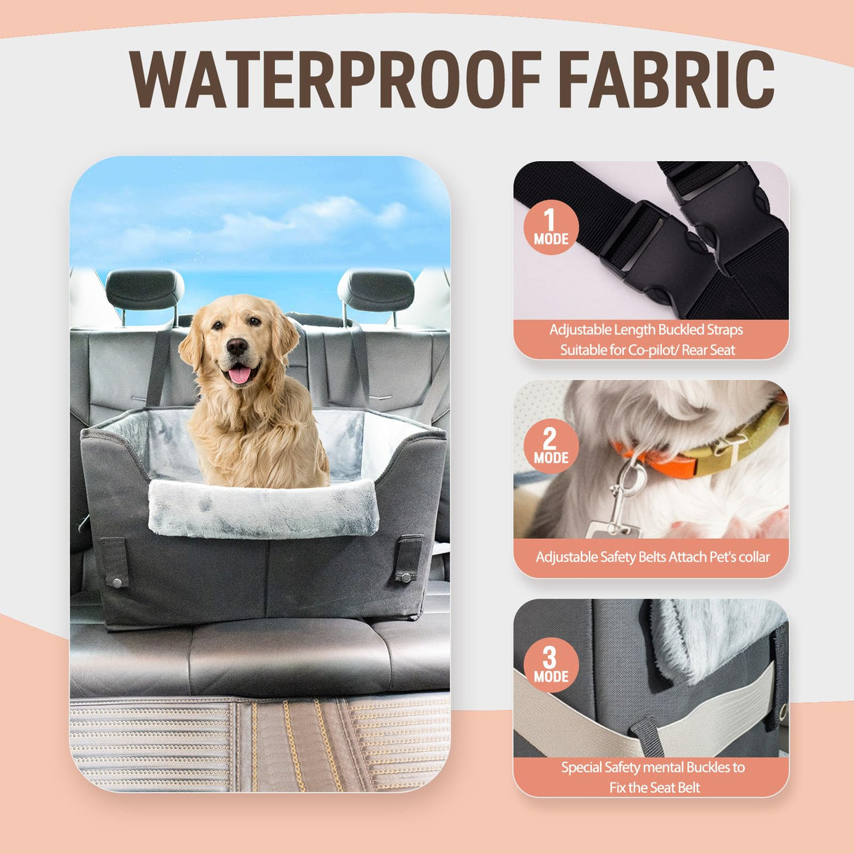 Dog Car Seat for Medium or Large Dogs Size Portable Car Booster Seat for Dogs with Harness and Thick Cushion, Perfect for Small Pet up to 45lbs(Black)