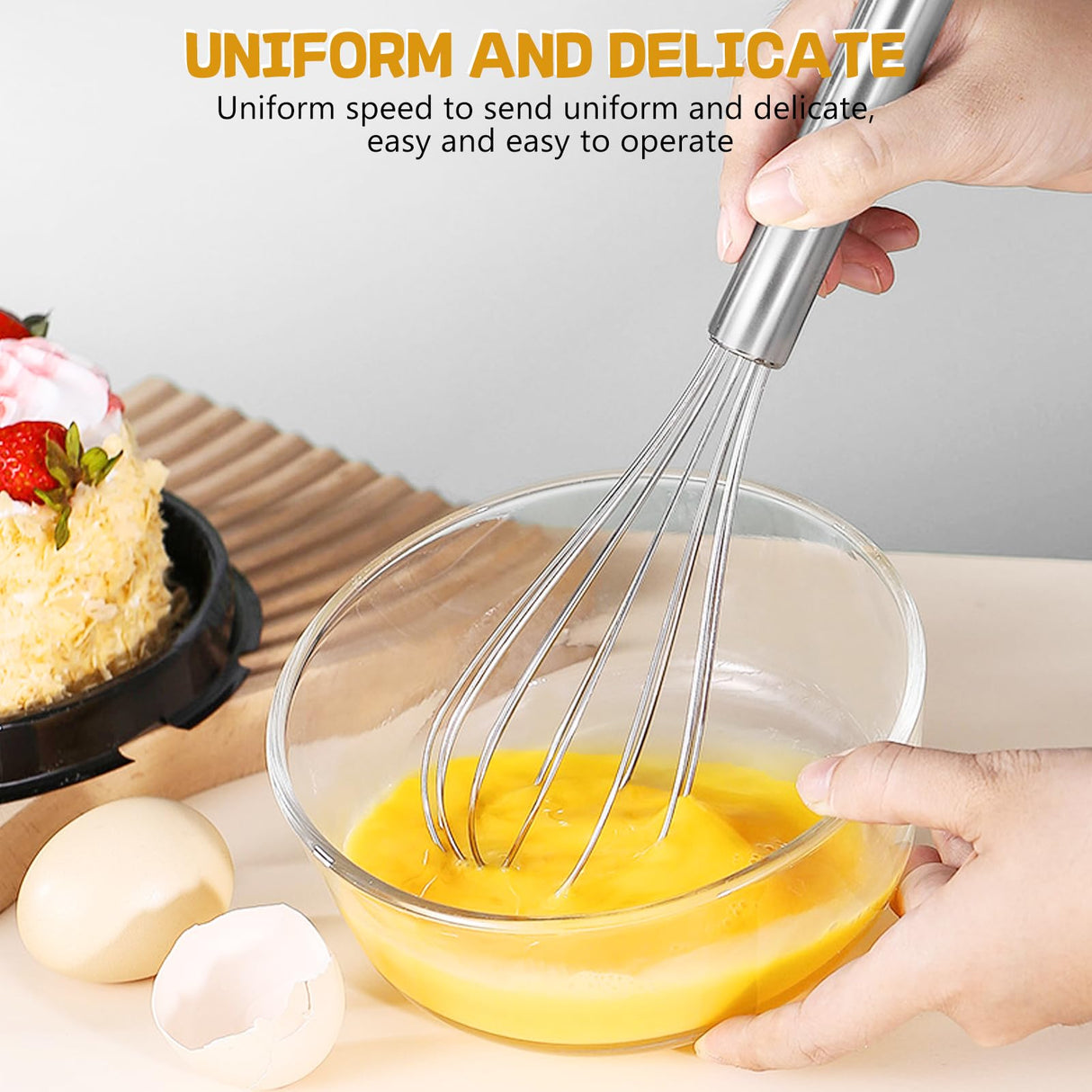 Stainless Steel Whisk 8" Hand Blender + 10" Semi-Automatic Rotary Kitchen Whisk Kitchen Wisk Wire Whisks for Cooking, Whisking, Blending, Beating, Stirring- 2 Pack...