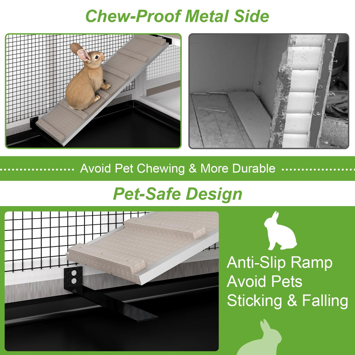 2 Story Rabbit Hutch Outdoor Indoor, Wooden Bunny Cage with 6 Lockable Wheels, 3 Removable No Leakage Pull Out Trays, Chew-Proof Ramp & Waterproof Roof, Ideal for Rabbit & Guinea Pig