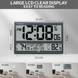 LFF Atomic Clock, Never Needs Setting, Battery Operated, Atomic Wall Clock with Indoor/Outdoor Temperature, Wireless Outdoor Sensor, Large Display Digital Calendar Clock for Elderly