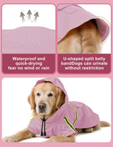 Dog Rain Coat, Waterproof Adjustable Dog Rain Jackets, Reflective Strap Pet Rain Coat with Leash Hole, Hooded Snowproof Windproof Clothes for Small Medium Dog