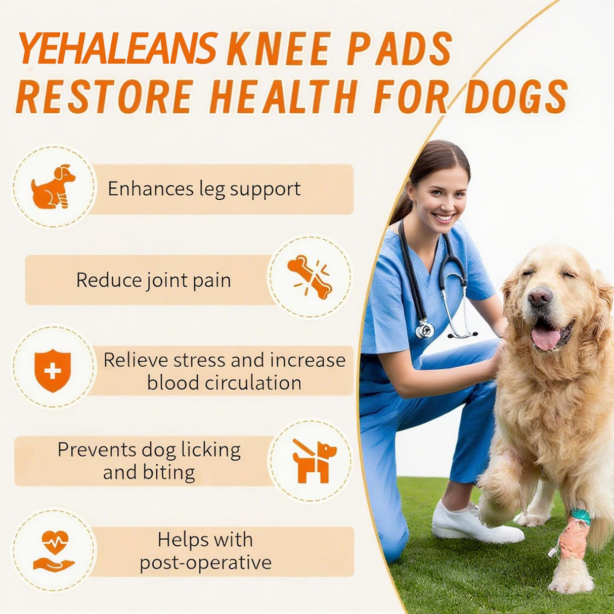 YEHALEANS Dog Knee Brace for Torn Acl Hind Leg, Adjustable Dog Knee Brace, Helps Relieve Anterior Cruciate Ligament Tears Dog Leg Brace, Keeps Joints Stable, Relieves Pain, L