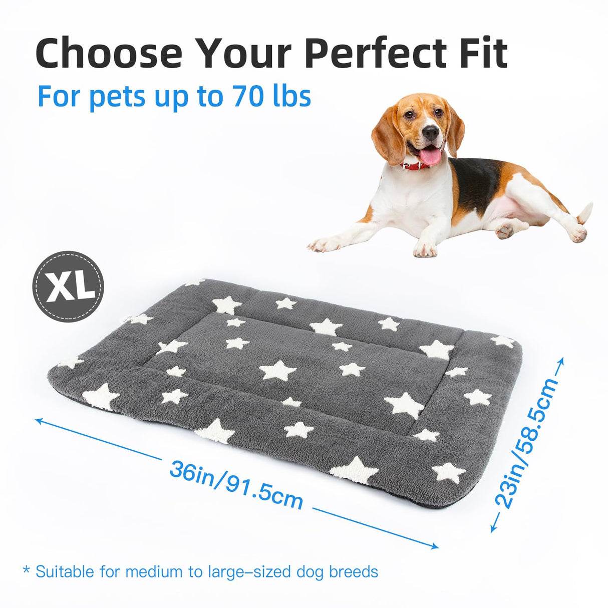 Mora Pets Dog Crate Pad Dog Kennel Bed Mat for Large Dogs Washable Cute Star Pet Bed for 36 inch Cage Ultra Soft Flat Puppy Cat Cushion for Cozy Sleeping Anti-Slip Grey 36 x 23