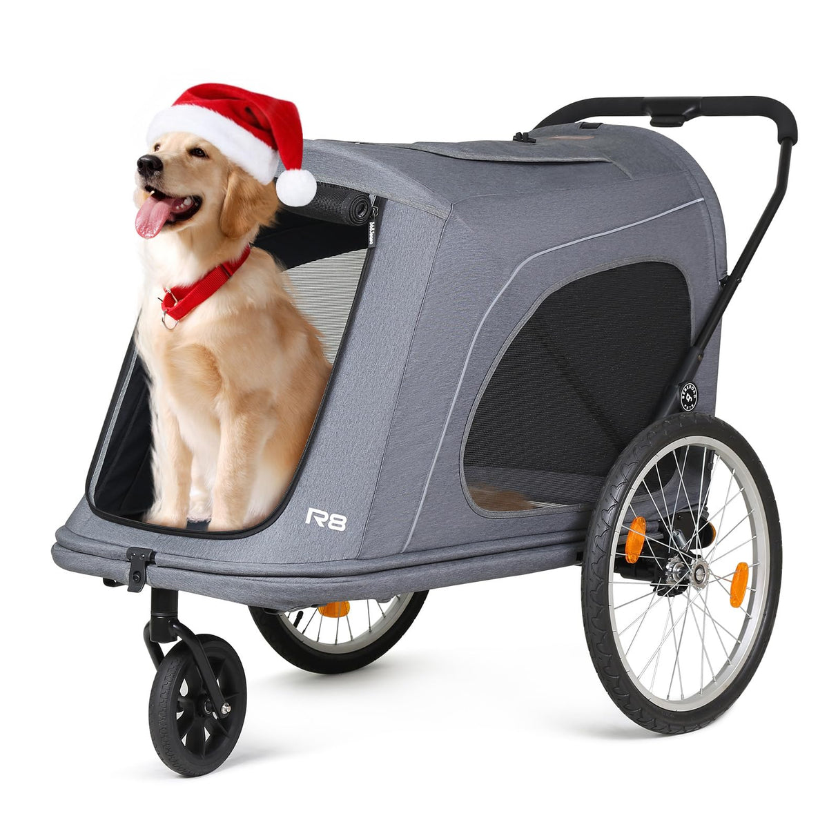 Beberoad Pets R8 Extra Large Foldable Pet Stroller, Dog Stroller & Pet Trailer for Large Dogs Under 100 lbs, Unmovable, Disabled & Pregnant Dogs - Conveniently Carriable by Bike and Car, Grey