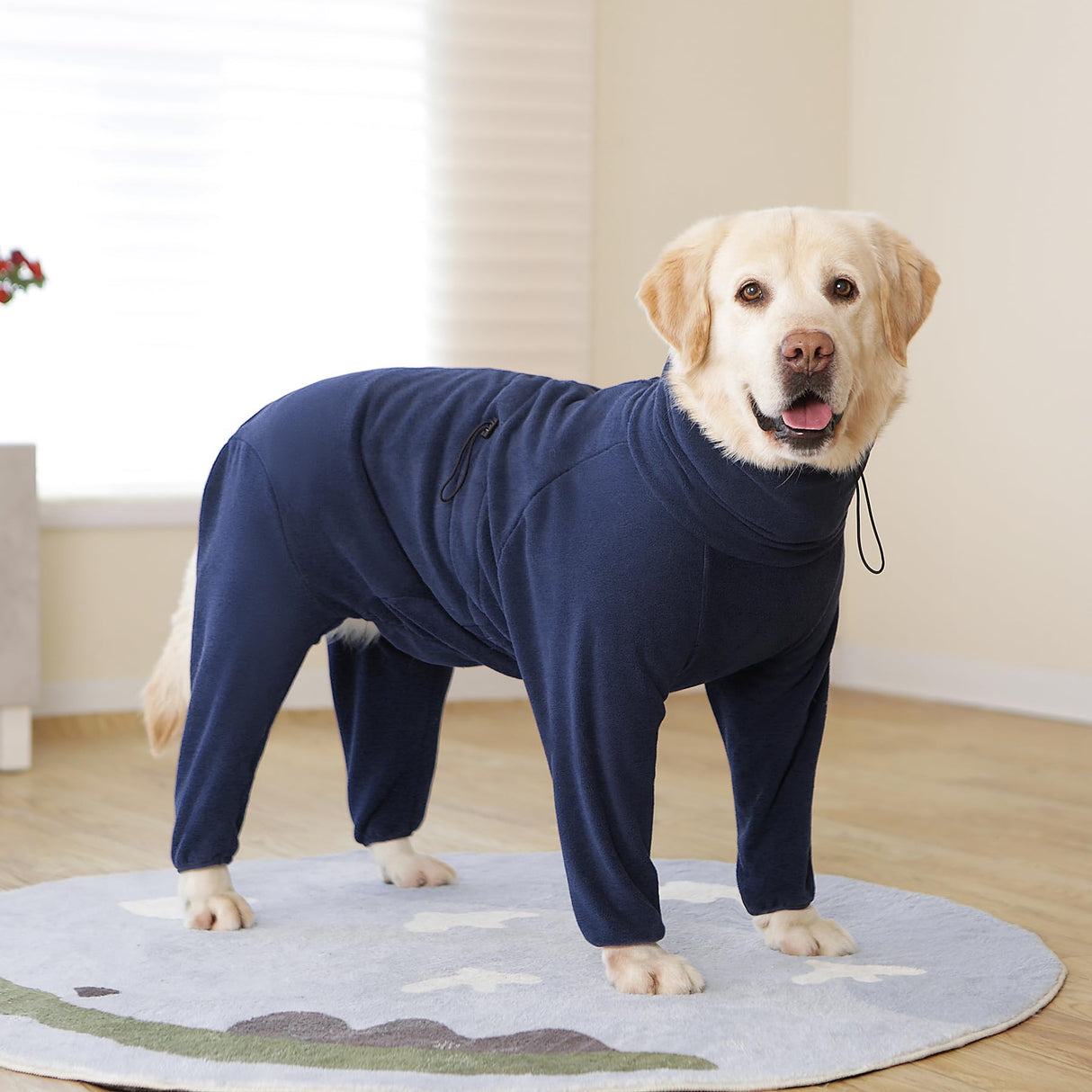 Dog Winter Coat for Large Medium Small Dogs, Warm Fleece High Collar Full Body Dog Jumpsuit Comfortable Onesie Apparel (Dark Blue, 5X-Large)