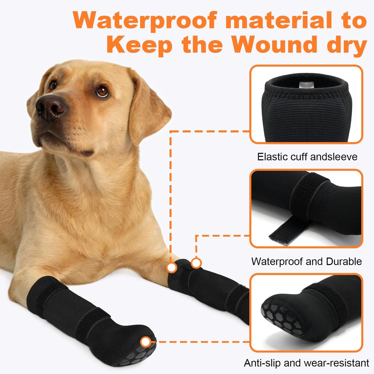 yrenoer Dog Socks 4-Pack Waterproof, Wear-Resistant, Non-Slip, Prevent Licking Paws, with Adjustable Straps to Prevent Slipping Off, Suitable for Wooden Floors, for Indoor and Outdoor Use (Black, L)