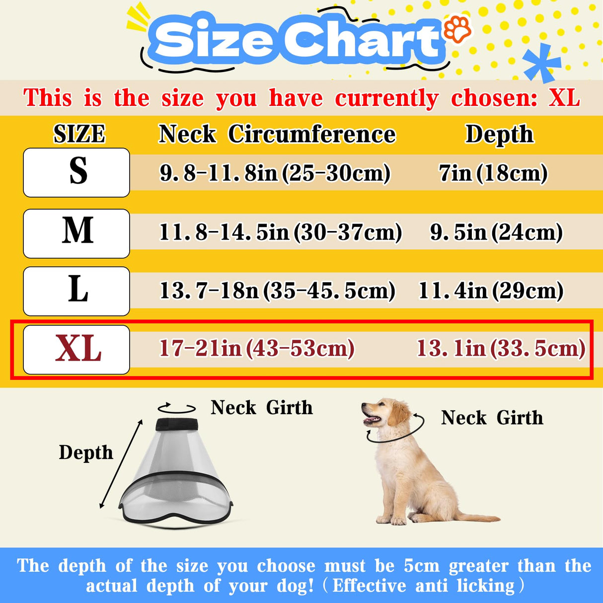 Upgraded Dog Cone Collar for Dogs After Surgery, Adjustable Dog Cone Collar for Large Medium Dogs,Breathable Elizabethan Pet Recovery Collar(Size:XL)