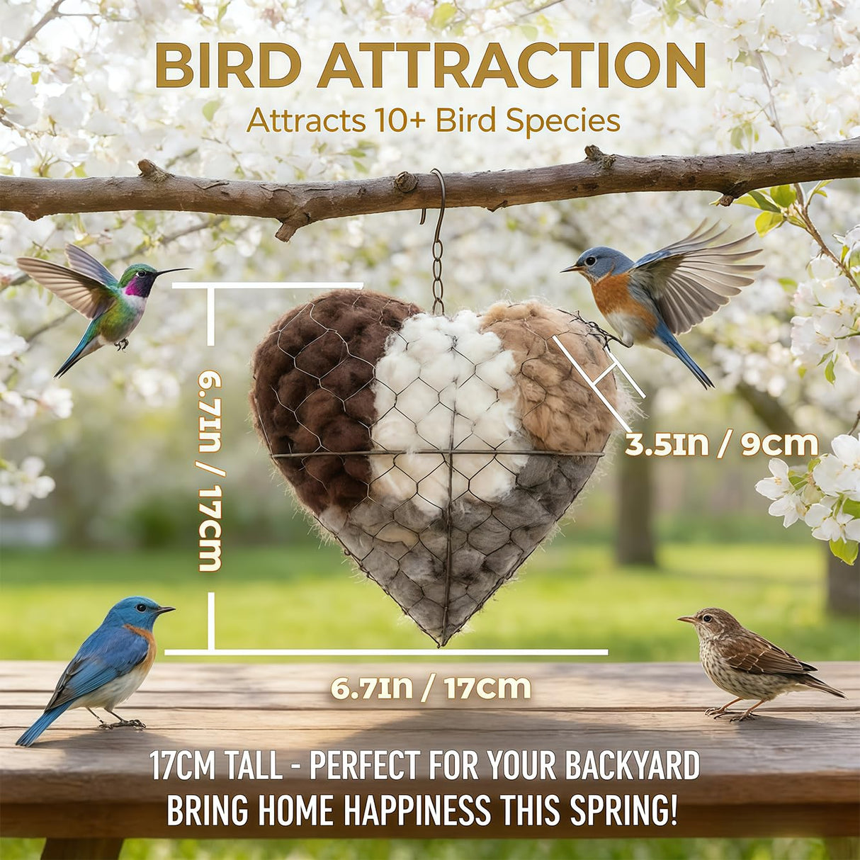 Rtwxi Handmade Fiber Bird Nesting Heart, Alpaca Fiber Bird Material House, Hummingbird Houses Nester Winter Shelter Nature, Garden Art Birdhouse, Outside Gifts for Birds Lovers (1)