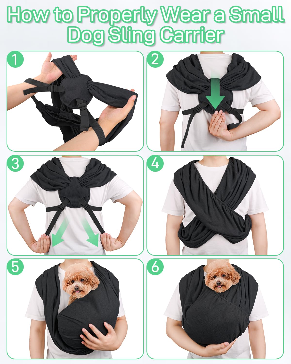 Snqqmtt Dog Sling Swaddle Carrier Small Dog Cat Front Facing Carrier for Chest, Hands Free Puppy Carrying Sling Hold for Small Pet up to 13lbs, Adjustable Size, Reducing Back Stress (Black)