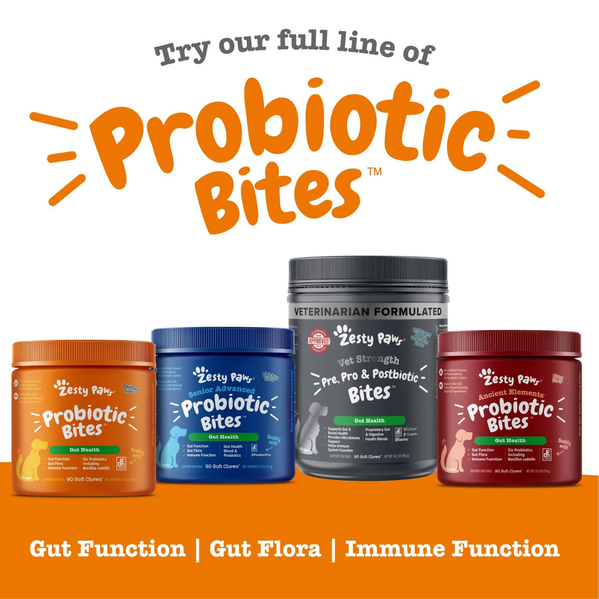Zesty Paws Probiotics for Dogs, Digestive Enzymes Gut Flora, Digestive Health, Diarrhea & Bowel Support, DE111, Dog Probiotic Soft Chew for Pet Immune System, Pumpkin, 250 Ct