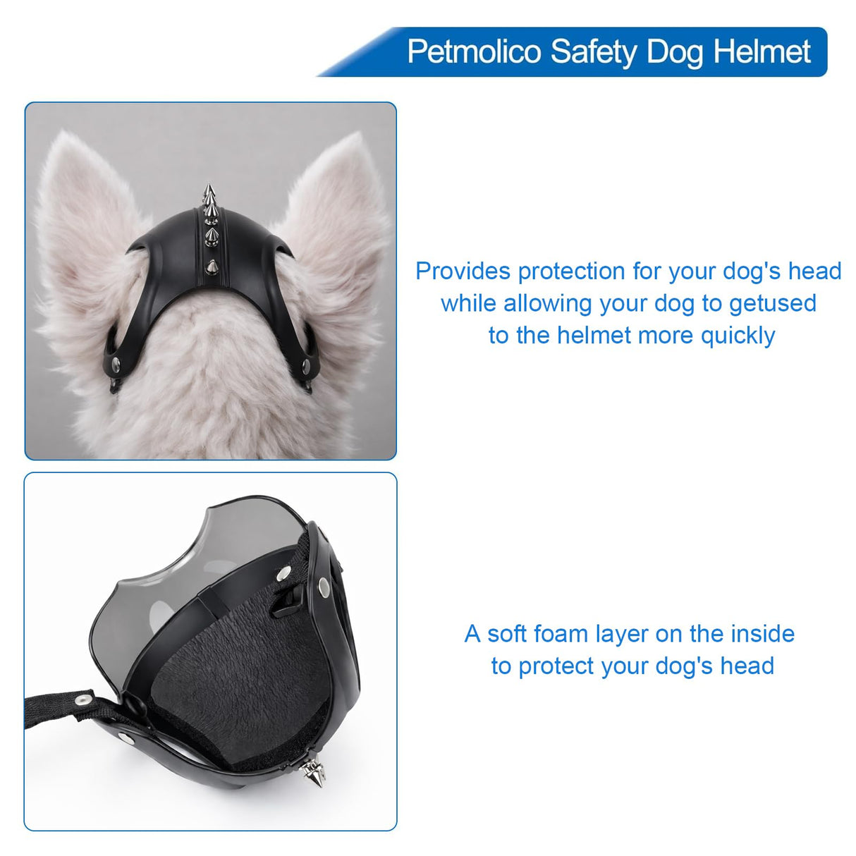 Petmolico Safety Helmets for Dogs,Dog Helmet with Anti-UV Silver Goggles&Ear Holes&Adjustable Strap,Comfortable&Protective Goggles Helmet for Small Animals for Outdoor Driving/Riding/Hiking/Biking