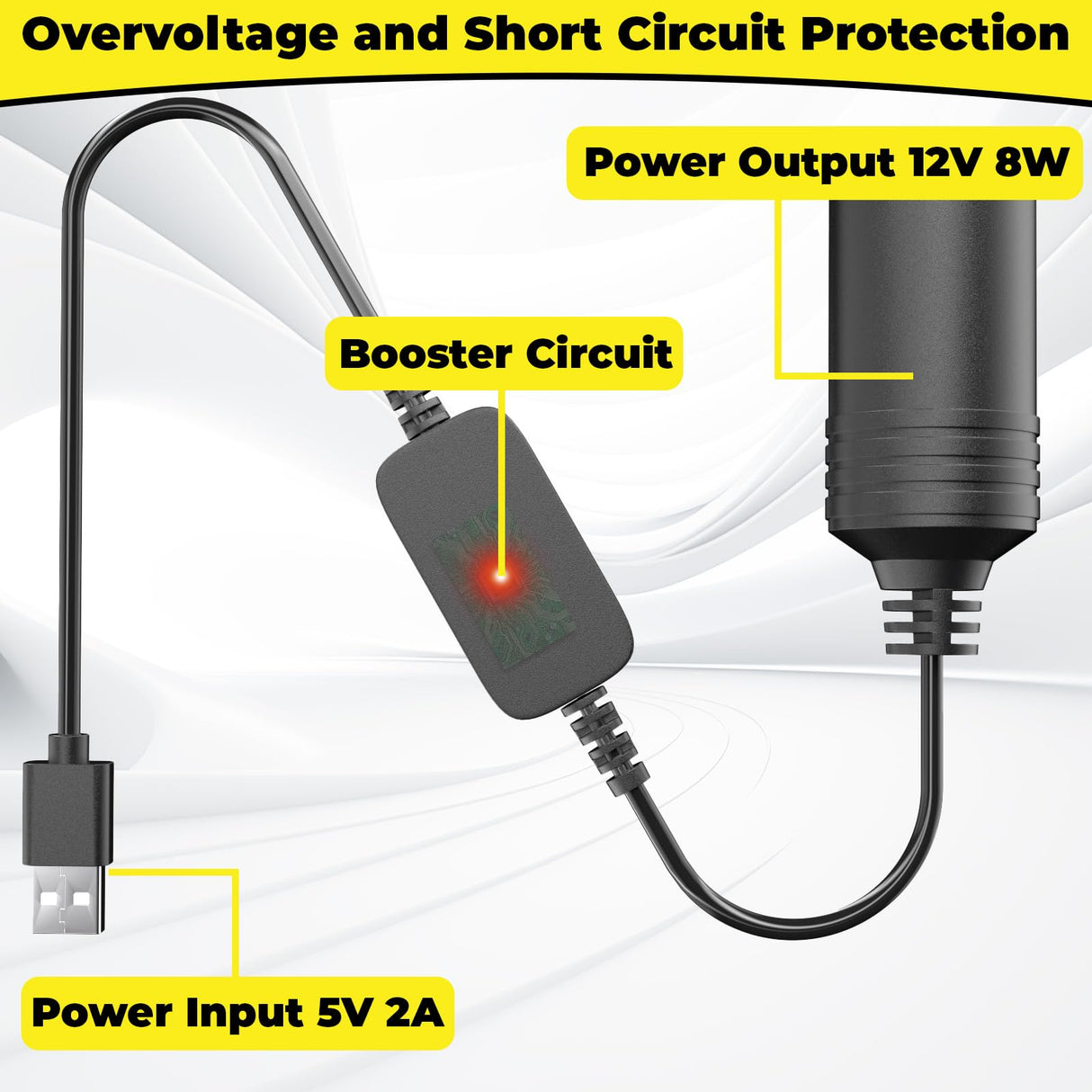 USB to Cigarette Lighter Adapter, 10W USB Male to 12V Cigarette Lighter Socket Cable, for Dash Cam, Radar Detector, Car Fan, Electronic GPS, Led Light
