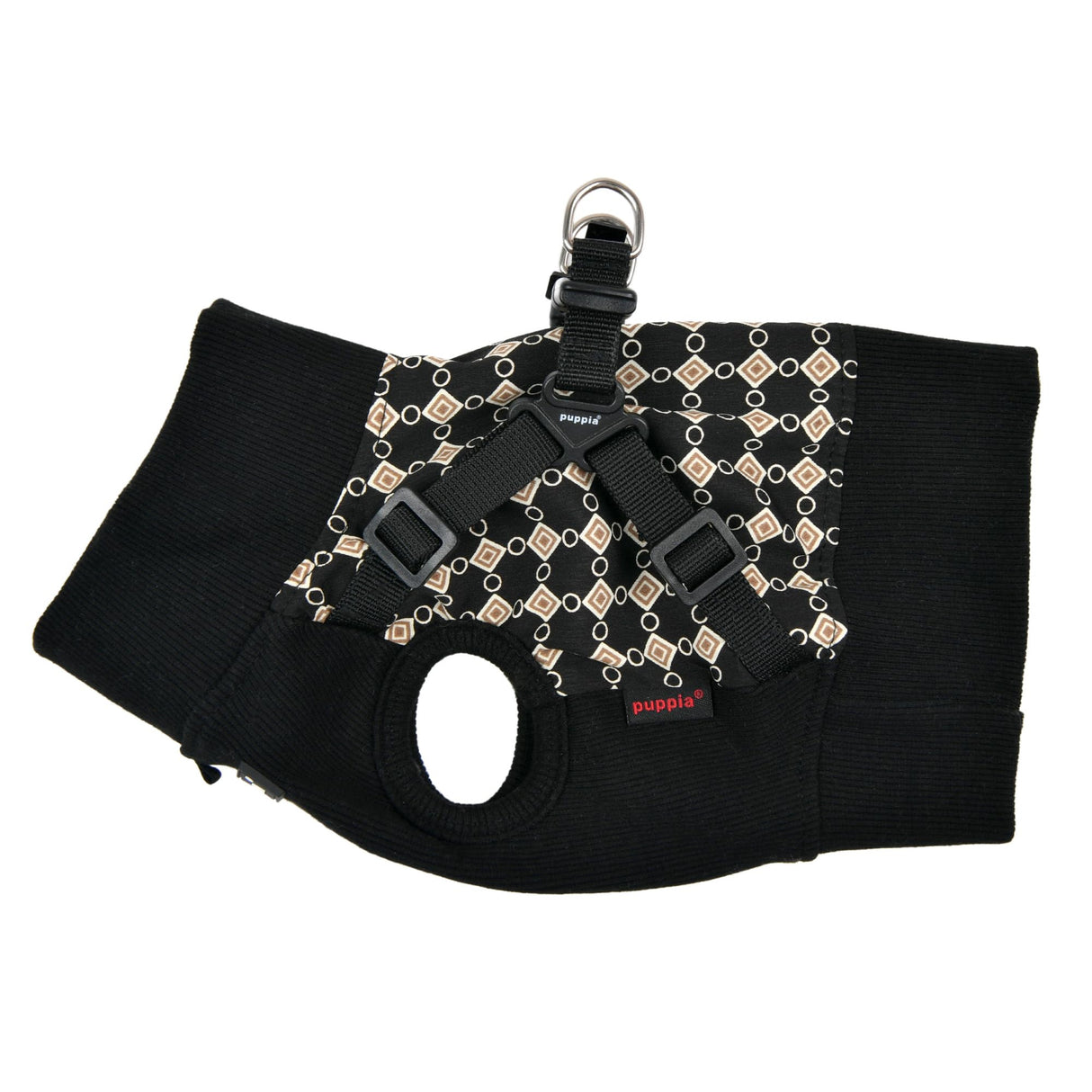 Puppia Jace Jacket Dog Harness Pullover Warm Winter Diamond Pattern for Small and Medium Dog, Black, Large