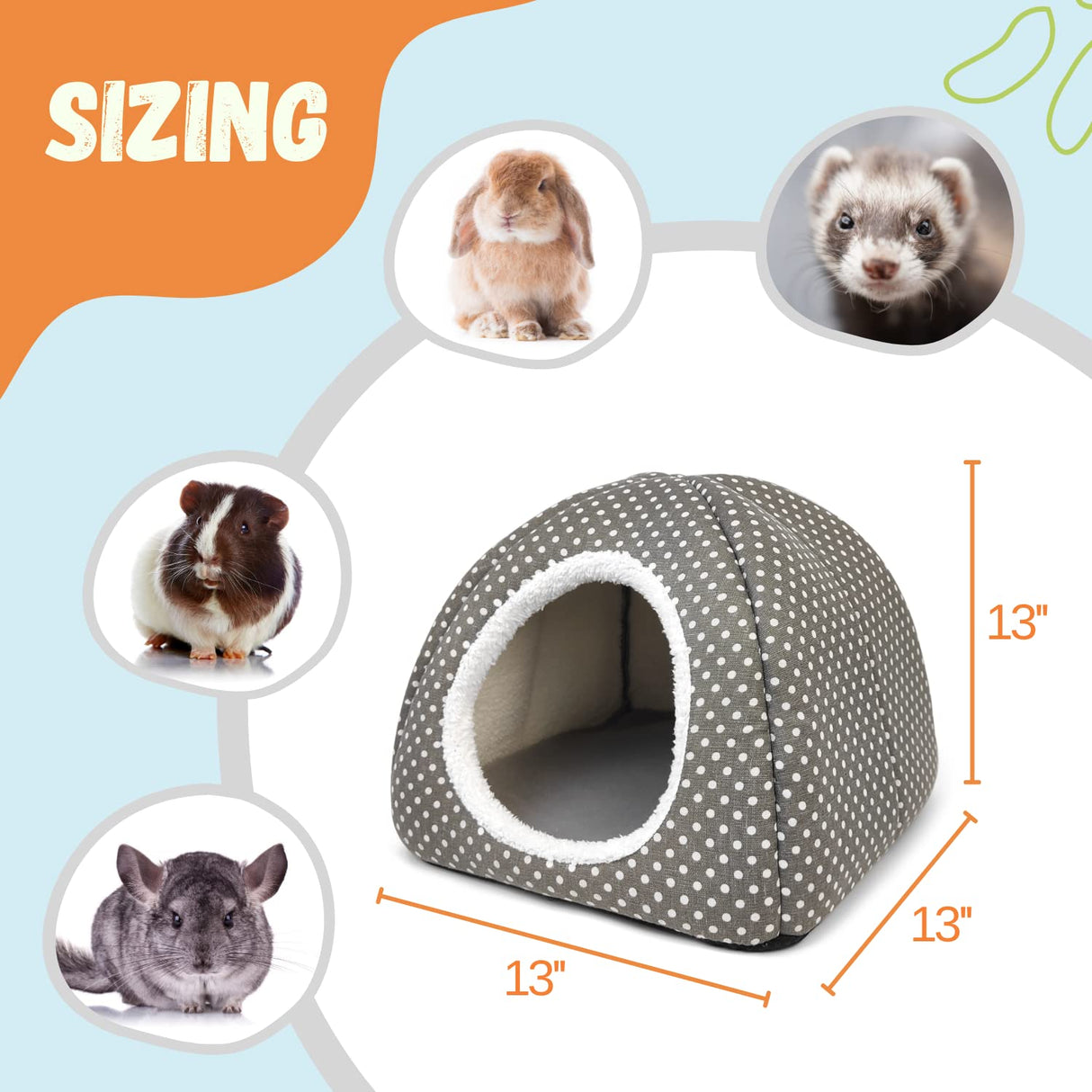 Tierecare Rabbit Hideout Large Bunny Bed Washable Rabbit House and Hideout Fleece Guinea Pig Hiding Hut for Indoor Bunnies Small Animal Hideaway
