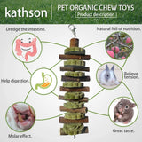 kathson 4PCS Bunny Chew Toys for Teeth Grinding, Chinchilla Treats Organic Bamboo Sticks Natural Fruitwood Branches for Rabbits Guinea Pigs Hamsters (Fruitwood Sticks+Alfalfa Cakes)