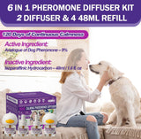 Dog Calming Pheromones Diffuser & 6 in 1 Kit Appeasing Dog Pheromone Diffuser to Calm (2 Plug in+4 x48ml Refill) Dog Calming Diffuser Anxiety Reduce Aggression Fighting Barking Stress 120 Day Supply