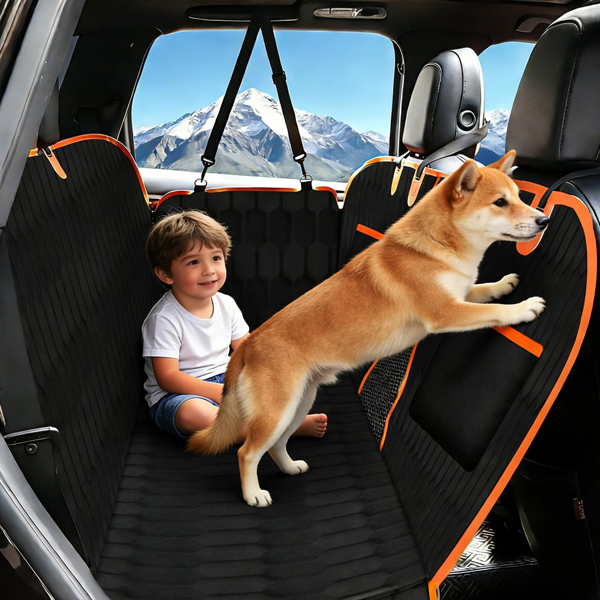 Falafa Dog Car Seat Cover for Back Seat, Waterproof Non-Slip Car Seat Cover for Dogs Pets, Car Back Seat Protector Portable Dog Hammock, Suitable for Cars, SUVs and Trucks