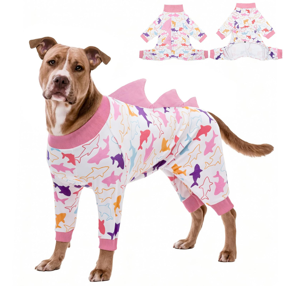 UNIPUP Shark Costume Dog Pajamas Large Size, Big Dog Onesie Clothes, Anti Shedding and Licking, Post Surgery Recovery Pet Pjs, Ultra-Soft and 4-Way Stretch Pet Pajamas U-COSPSY05L