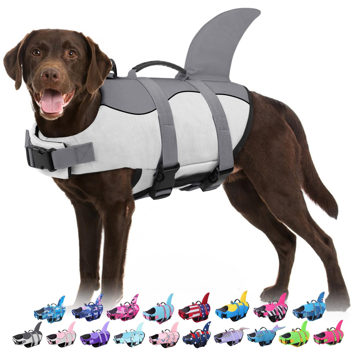 Bess Bridal Dog Life Jacket - Shark Life Vest for Swimming Boating - Reflective Lifejacket Swimsuit for Small Medium Large Dogs - High Buoyancy Lifesaver Preserver with Rescue Handle, Grey Shark XL