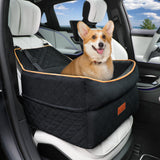 GL GLENSLAVE Dog Car Seat for Small Medium Dogs, Memory Foam Dog Booster Car Seat for Pets Under 35 lbs, Anti-Slip Pet Carseat with 2 Adjustable Leashes, Elevated Dog Travel Bed with Storage Pockets