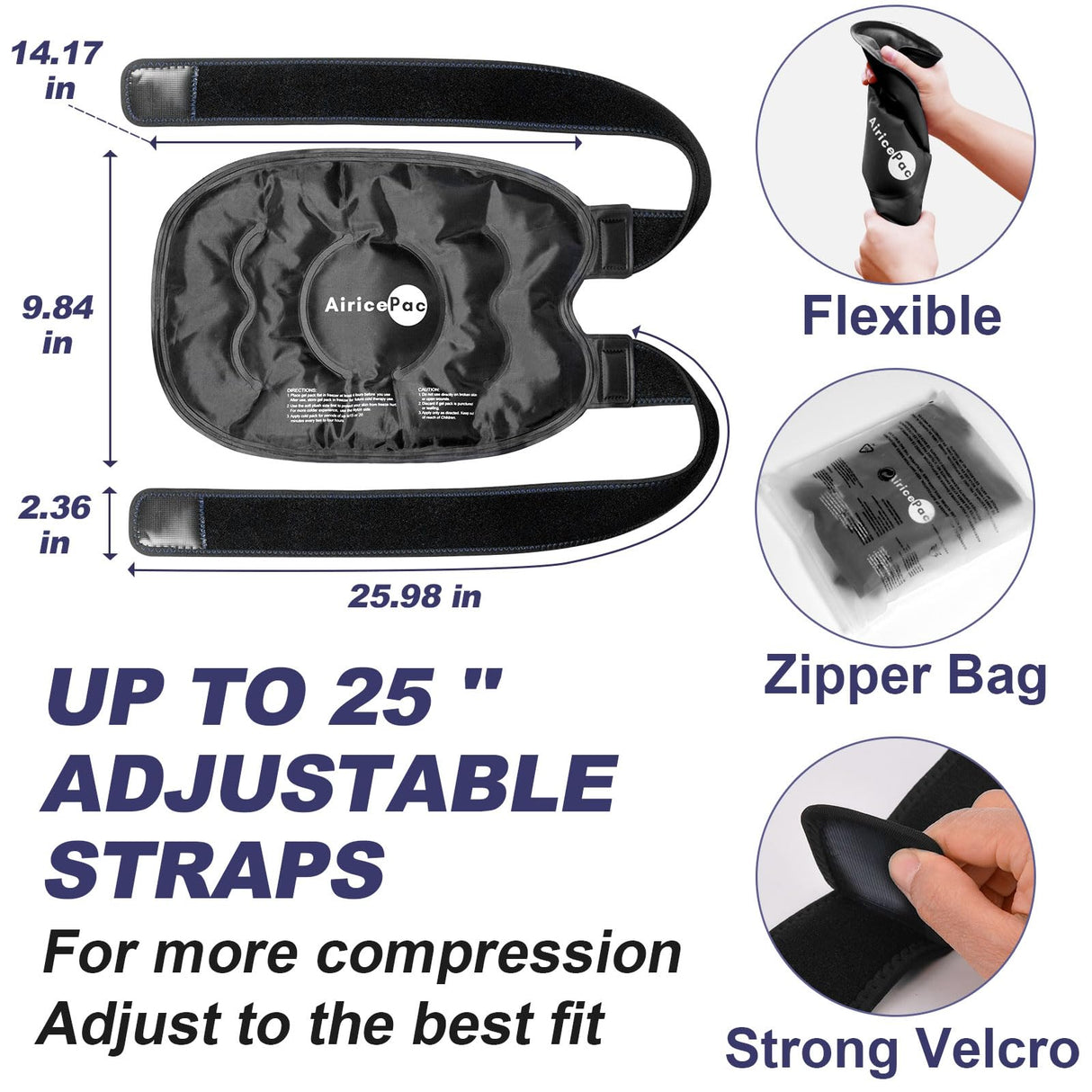 AiricePac 2 Ice Pack for Knee Pain Relief, Reusable Gel Ice Wrap for Injuries, Swelling, Knee Replacement Surgery, Cold Compress Therapy for Arthritis, Meniscus Tear and ACL, Black
