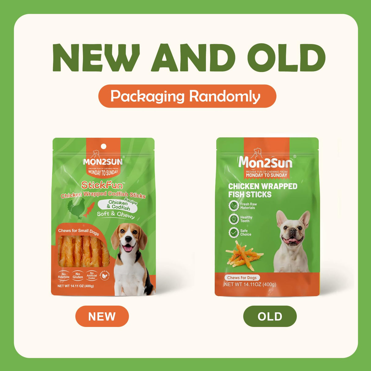 MON2SUN Rawhide Free Dog Treats Chicken Wrapped Cod Sticks for Small Dogs Healthy Training Treats Soft Snacks (14.11 Ounce -Pack of 1)