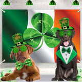 3PCS St. Patrick's Day Pet Costume Dog Top Hat Irish Tuxedo Bandana Green Collar Scarf Shamrock Sunglasses Kit Leprechaun Outfits for Medium Large Dogs Irish Party Lucky Dress Up Accessories