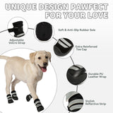 Furrtripsy Dog Boots, Waterproof Dog Shoes with Reflective Straps, Rugged Anti-Slip Sole Paw Protectors for Medium Large Dogs, Breathable Pet Booties for Hot Pavement, Snow, Hiking, 4Pcs