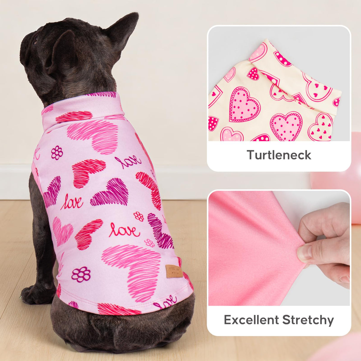 KYEESE 3Pack Valentines Dog Sweater, Soft Dog Sweaters for Small Dogs, Fleece Dogs Clothes, Warm Turtleneck Small Pet Sweater, Stretchy Pet Sweatshirt, Comfy Pets Shirt Vest,S