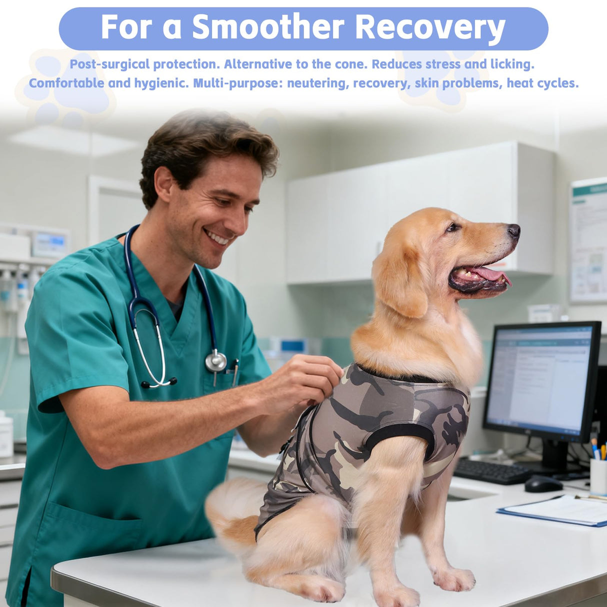 PET Glam Recovery Suit for Dogs Cats, After Surgery, Alternative E-Collar Dog CAT. PET Shirt Breathable Abdominal Wounds, Neuter Cotton, Prevent Licking Onesie Surgical (Green, XXL)