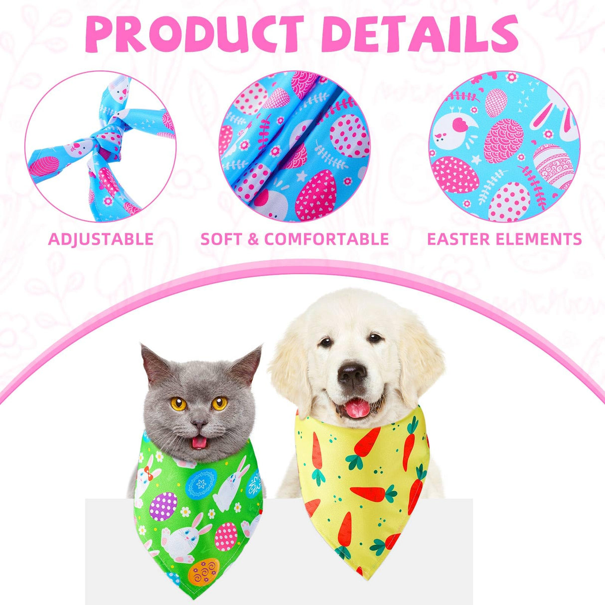 SilTriangle 100 Pcs Easter Dog Bandanas Bulk Colorful Easter Egg Bunny Carrot Dog Scarf Puppy Bibs Spring Cat Kerchief Holiday Bandanas for Small to Medium Pet