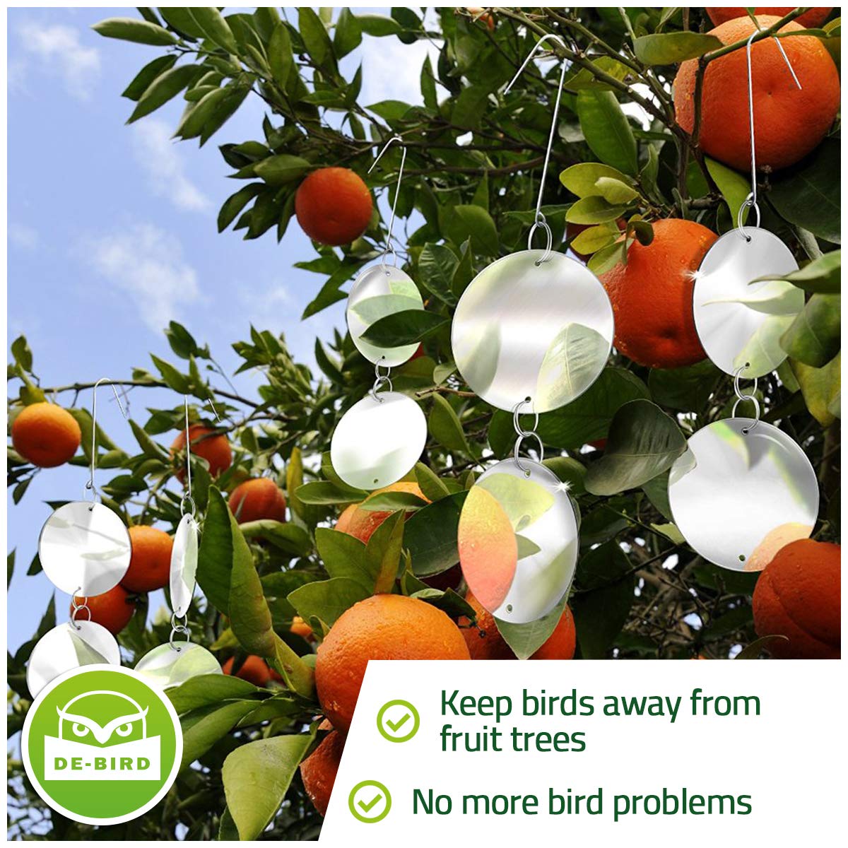 De-Bird Repellent Disks, 8 Pack Set Bird Deterrents for Outside, Easy to Install, Versatile & Effective Bird Scare Devices to Safely Scare Birds Away