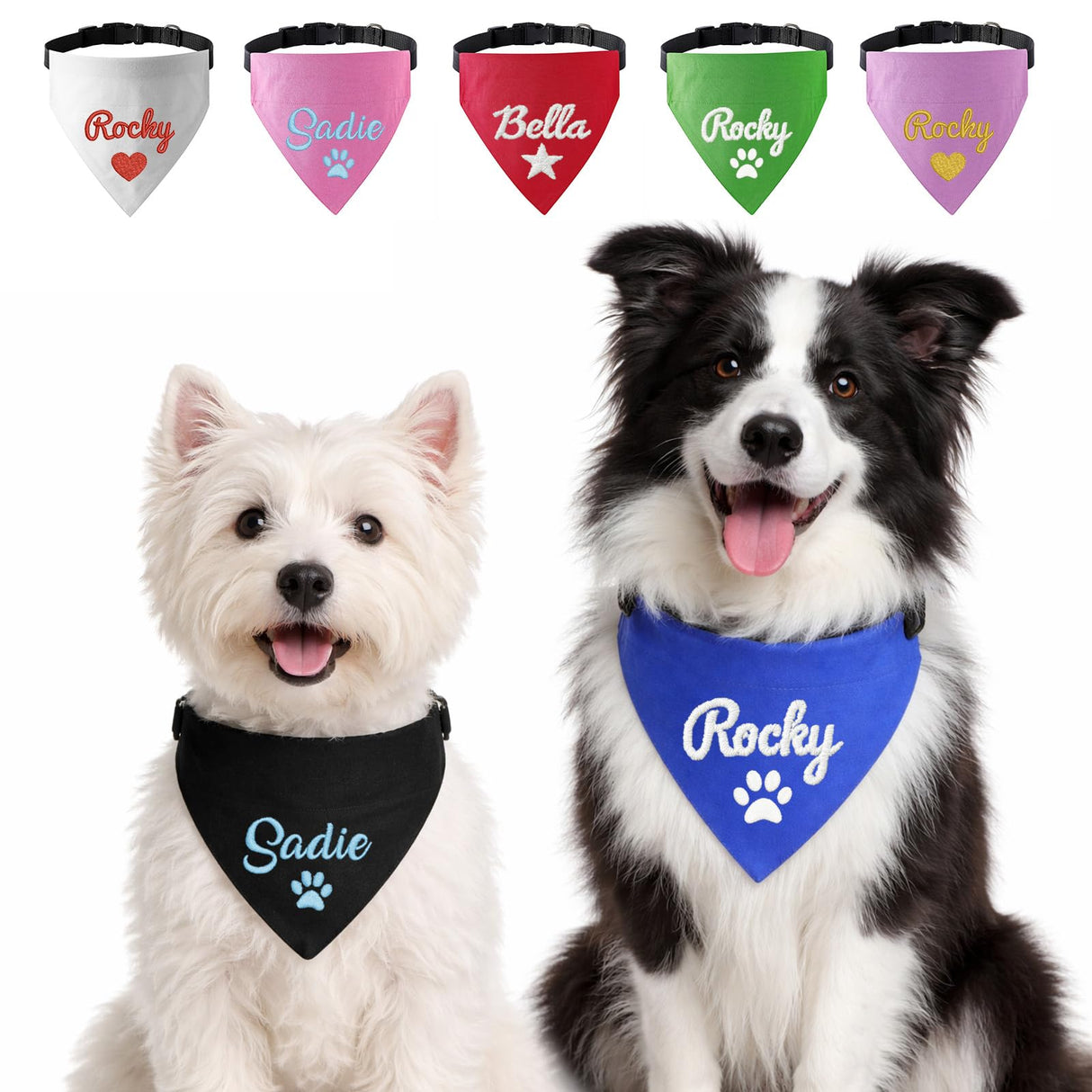 KOTAGI Custom Dog Scarf Embroidered Name, Personalized Dog Bandana for Small Medium Large Dogs, Anti-loosening Adjustable Dogs Birthday Bandana Cute Pet Costume Accessories