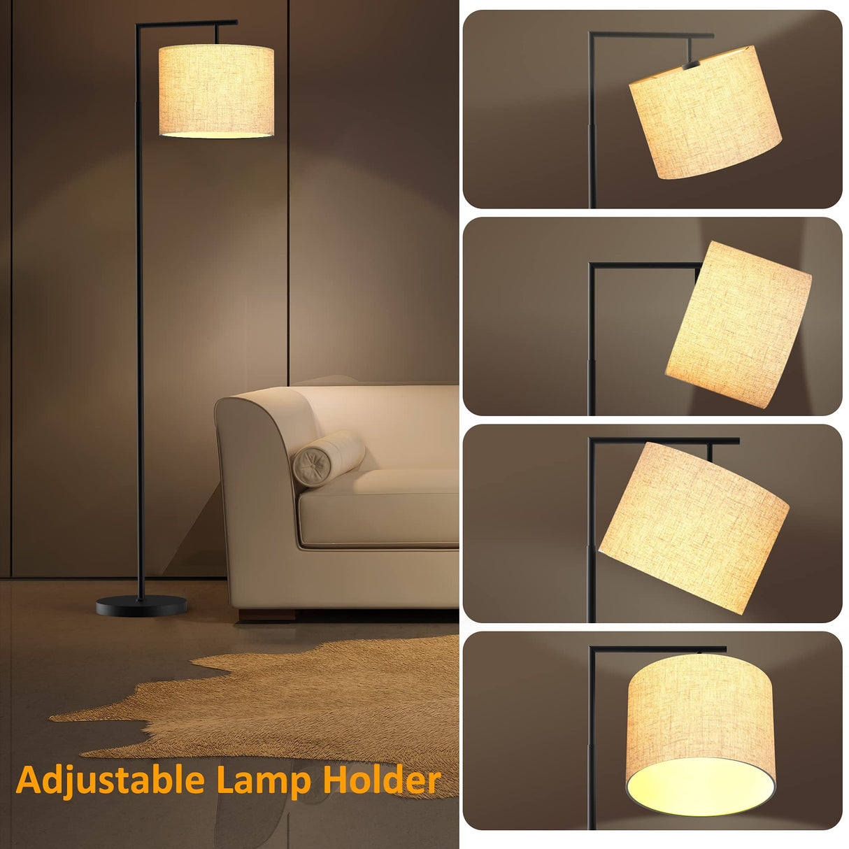 PESRAE LED Floor Lamp with Remote Control, 4 Color Temperature LED Bulb Included, Modern Standing lamp with Linen Lampshade for Bedroom, Living Room, Matte Black