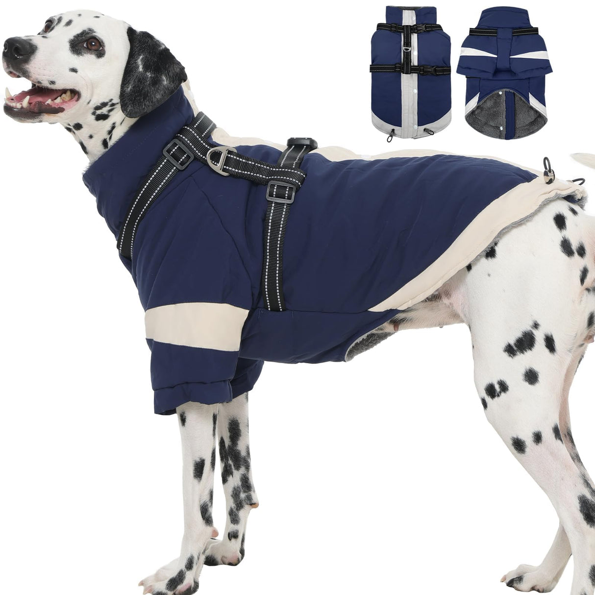 XL Winter Coat for Medium Dogs,Reflective Harness Built in | Turtleneck Dog Snowsuit with Sleeves for Snow Day Keep Warm,Outdoor Activities Water-Repellent & Windproof Jacket (Navy-Blue)