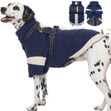 XL Winter Coat for Medium Dogs,Reflective Harness Built in | Turtleneck Dog Snowsuit with Sleeves for Snow Day Keep Warm,Outdoor Activities Water-Repellent & Windproof Jacket (Navy-Blue)