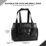 Johomviin Dog Carrier Purse, Fashion Leather Pet Carrier Bag, Airline Approved Soft Sided Cat Travel Tote Bag with Pockets Black