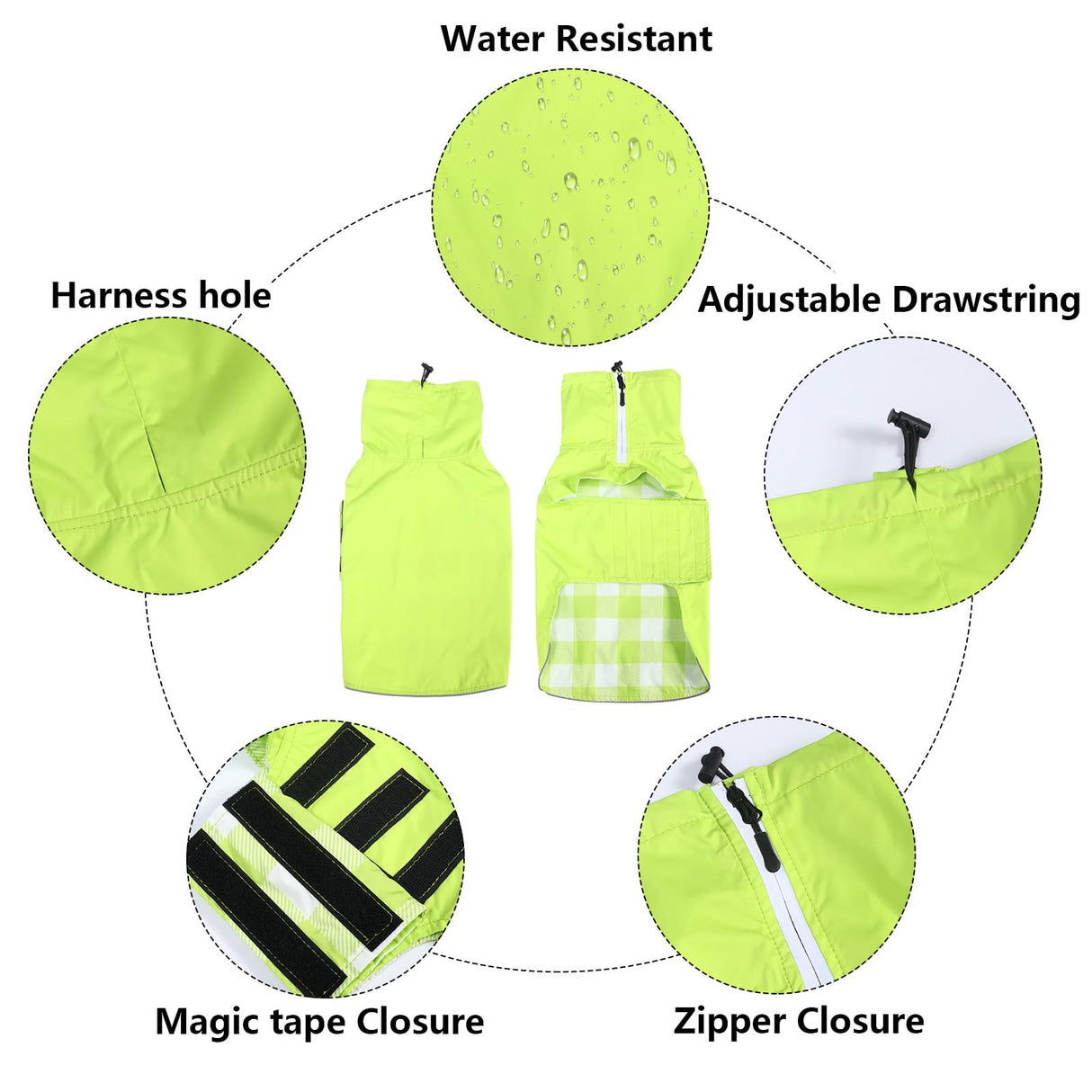 Geyecete Dachshund Raincoat,Miniature Dachshund Raincoat Waterproof Adjustable with High Neck with Harness Hole for Dachshund-Green-L