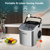 EUHOMY Countertop Ice Maker Machine with Handle, 26lbs Per Day, 9 Ice Cubes Ready in 6 Mins, Auto-Cleaning Portable Ice Maker with Basket and Scoop, for Home/Kitchen/Camping/RV (Silver)