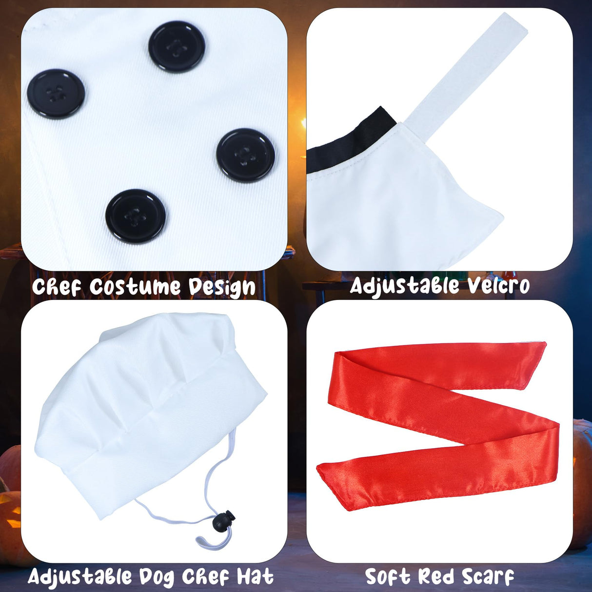 GOYOSWA Dog Halloween Costumes, Dog Chef Costume Chef Hat Clothes with Red Scarf Funny Holiday Clothes Outfit Halloween Costumes for Small Medium Large Dogs Pets (Large)