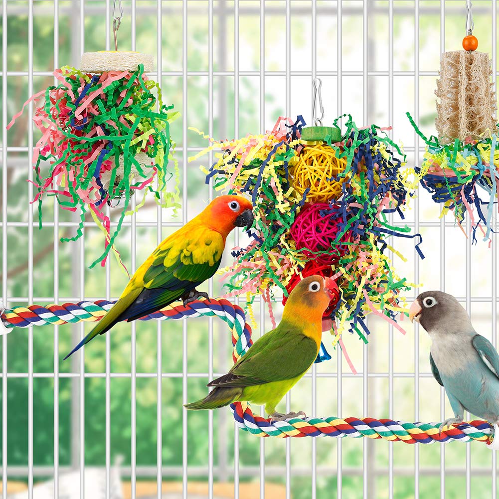 Foraging Bird Toys - Shredding Parakeet Toys with Rope Perch for Conure, Cockatiel, Budgies, Lovebird, Parrotlet