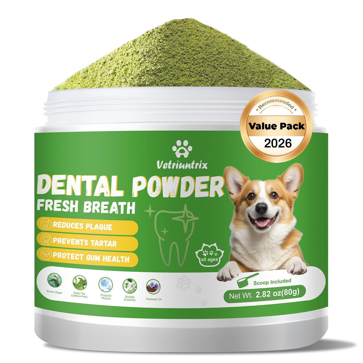 Vetriuntrix Dog Teeth Cleaning Powder, Dog Dental Powder for Teeth Cleaning and Dog Breath Fresh for Dogs with Probiotic & Tartar Remover, Plaque Off Dog Tooth Cleaning (80g)