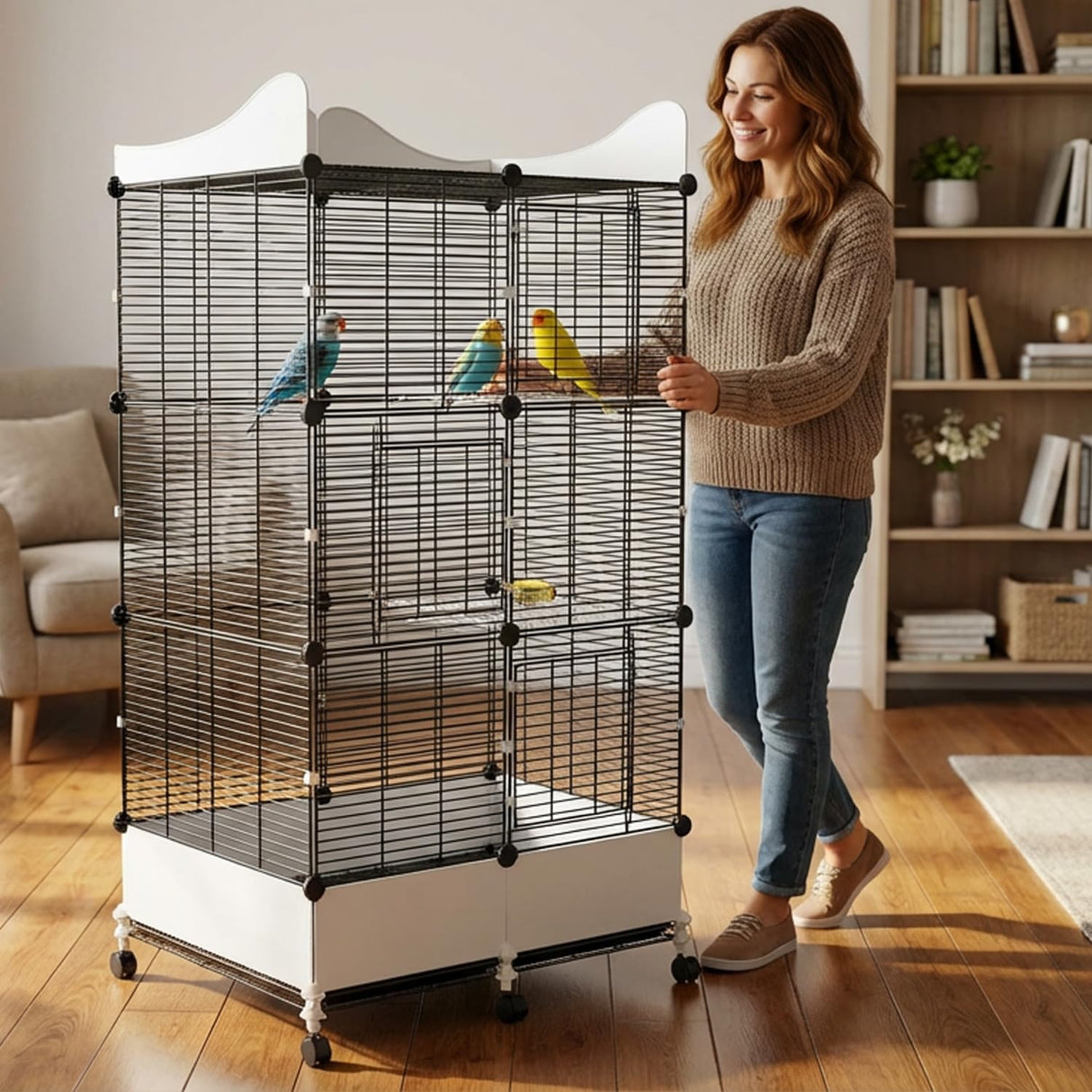 Encrypted Bird Cage Large Bird Cages 57-Inch, Top Storage Space, Bottom Splash Guard with Essential Bird Supplies – Durable & Spacious Aviary – Budgies & Cockatiels