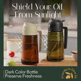 16oz/470ml Light-Blocking Dark Oil Sprayer for Cooking, 2 in 1 Olive Oil Dispenser Bottle for Kitchen, Premium Dark Green Glass Oil Bottle, Food-Grade Oil Mister for Air Fryer, BBQ (Black)