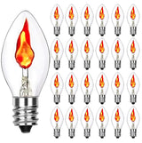 SUNSGNE C7 Flicker Flame Light Bulbs, 1 Watt Clear Chandelier Flickering Decorative Bulb Halloween Christmas Party Indoor Outdoor Decorations with Orange Glow, E12 Candelabra Base, 25 Pack