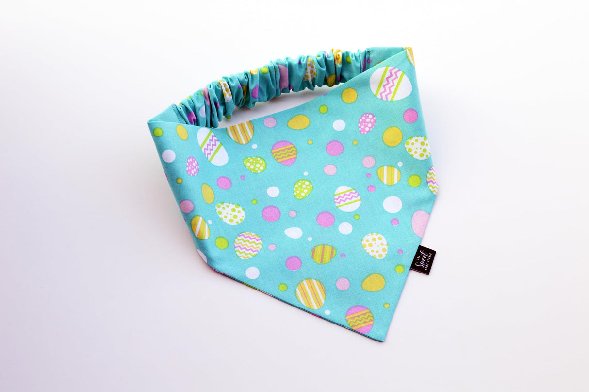 Easter Scrunchie Dog Bandana Perfect for Spring Season, Handmade Pastel Color Elastic Pet Bandana, Easter Photoshoot Props, Festive Dog Outfit (Easter Egg Multi Dot, Small)