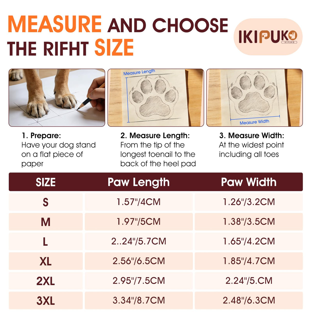 IKIPUKO Waterproof Dog Boots, Rain Shoes for Small Medium Large Dogs, Non-Slip Dog Shoes with Differentiated Front & Rear Design, Paw Protectors for Rain Snow Mud Hot Pavement, Orange 3XL